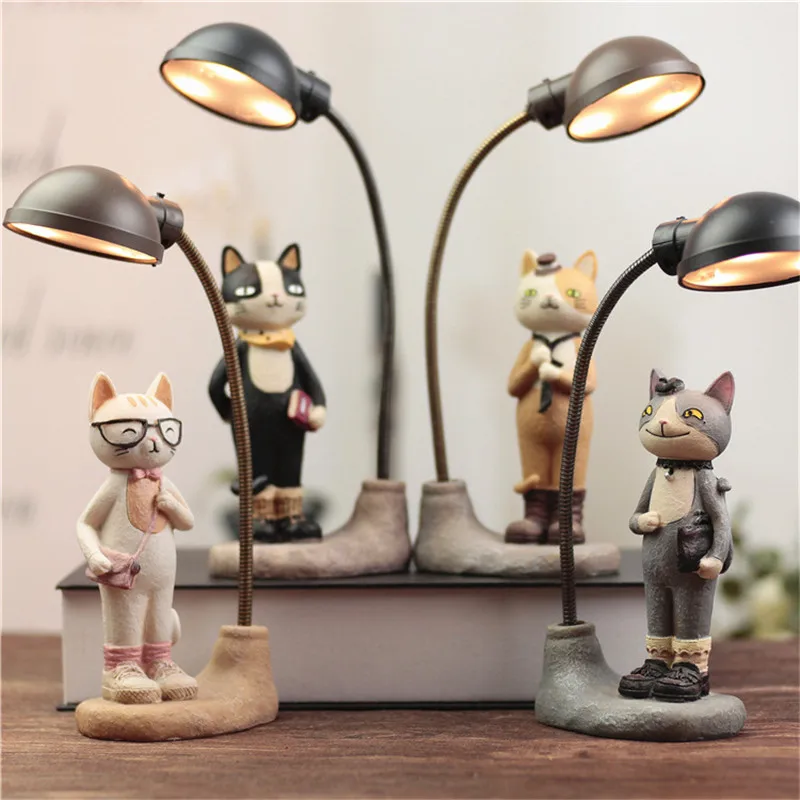 

Cartoon Nick Cat Led Night Light Resin Craft Kid's Home Desktop Decor Table Lamp Figurines Ornaments Birthday Xmas Wedding Gifts