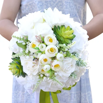 

Aesthetically Versatile Bridal Bouquet Combined Silk Spray Roses Peony Flower Succulents With Ranunculus Wedding Bouquet A0008