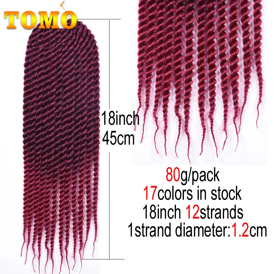 TOMO, 12 дюймов, 18 дюймов, вязанные крючком косички, Сенегальские, для детей, 12 корней/упаковка, Омбре, красные, вязанные крючком волосы, синтетические плетеные волосы для наращивания
