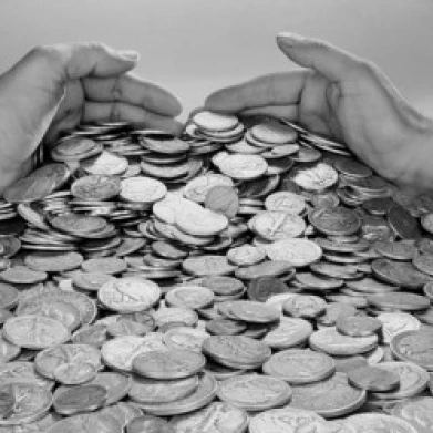 Hands grabbing heap of coins Poster Print (24 x 36)