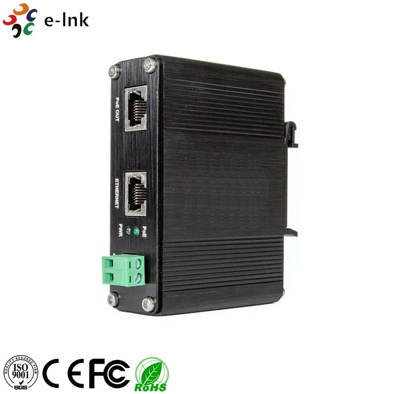 E link промышленный Однопортовый 10/100/1000 Мбит/с 802.3bt PoE инжектор (60 Вт)|Оптоволоконное