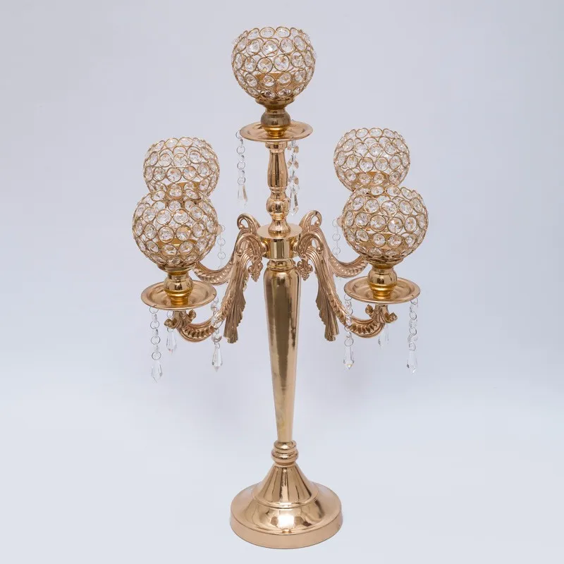 5arms Gold Candelabra Wedding Crystal Centerpiece Gold Candle Holder