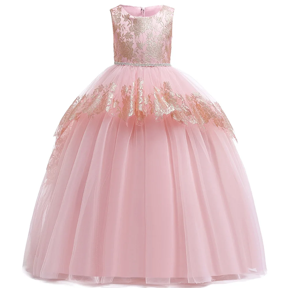 Коллекция года, детское кружевное платье с цветочным узором для девочек, платье для свадьбы и вечеринки, платье для первого причастия бальное платье для девочек, Vestido Comunion