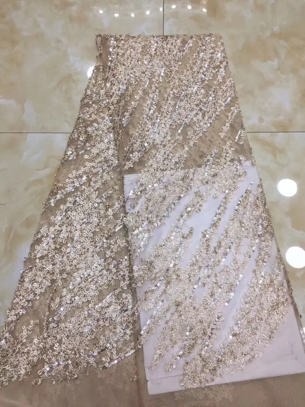 

African Lace Fabric White High Quality French Nigerian Embroidery With Sequins Tulle 3D Lace Fabrics 5 yards For Wedding A979