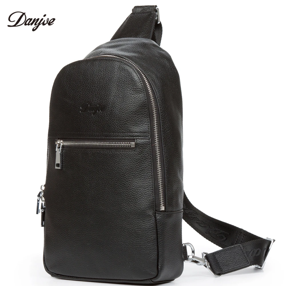 DANJUE Mens Chest Pack Genuine Leather Business Male Crossbody Bag Real ...