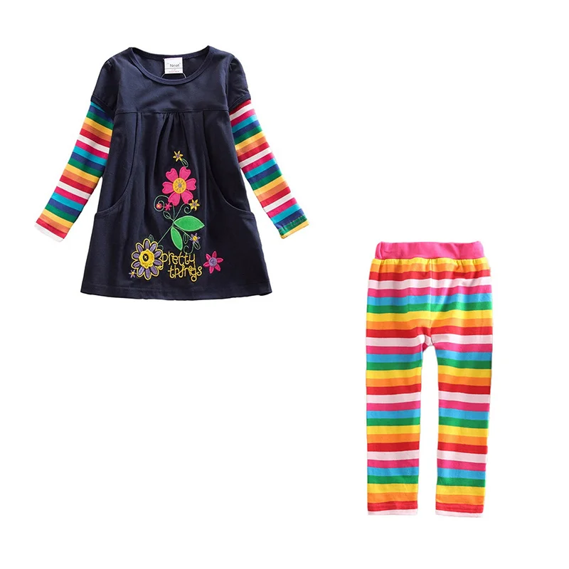 Комплект одежды для девочек, платье для девочек по колено+ леггинсы, комплекты одежды для детей, Vestidos с принтом+ штаны, костюмы, От 3 до 8 лет