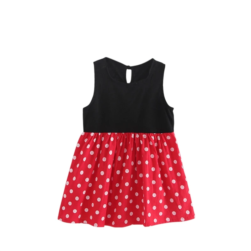 

2018 Summer Kid Girls Dress Sleeveless Patchwork Dot Red Cute Princess Dress New Arrival Fashion Children Girl Clothing