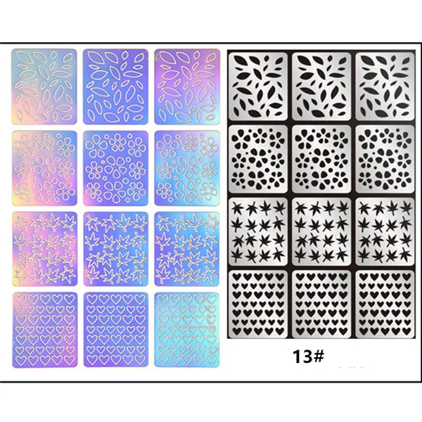 1 лист Новая мода винил для ногтей наклейки-Трафарет DIY маникюр Дизайн ногтей Инструмент 24 узора - Цвет: Pattern 13