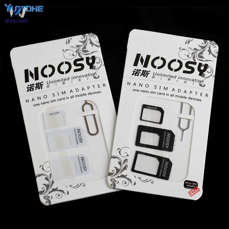 500sets/lot Noosy 4 In 1 Nano SIM Card To Micro SIM Nano Micro To Mini Sim Adapter for Iphone Samsung Sim Card Adapter