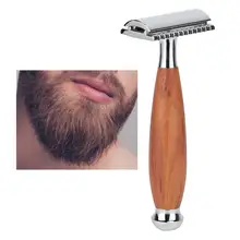 Mens Double Blade Beard Shaver Classic Double Blade Beard Clipper Manual Shaving with Wood Handle Shaver Tool