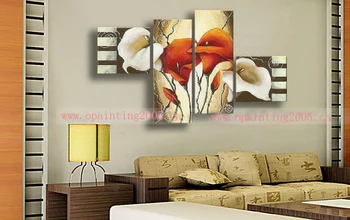 Handmade 4 Pcs Abstract Picture On Canvas Lily Flower Oil Painting For Living Room Wall Artwork Free Shipping Modern Pictures Handmade 4 Pcs Abstract Picture On Canvas Lily Flower Oil Painting For Living Room Wall Artwork Free Shipping Modern Pictures