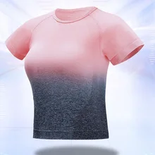 Новые женские фитнес-топы градиентный цвет дышащие быстросохнущие облегающие майки кроп для йоги FMS19