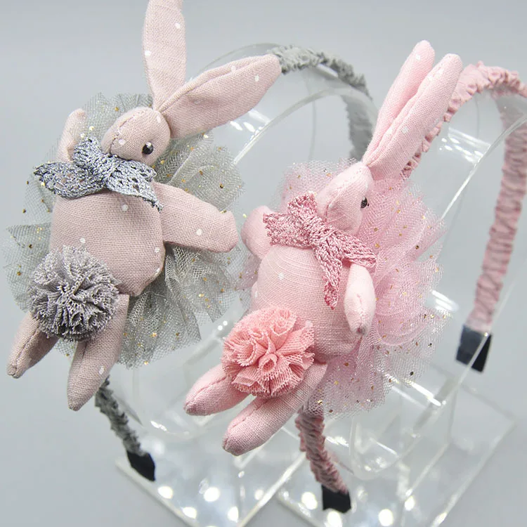 

10pcs Fashion Cute Lace Pom Pom Rabbit Hairbands Solid Stuffed Bunny Hair Sticks Princess Party Headwear Girls Hair Accessories