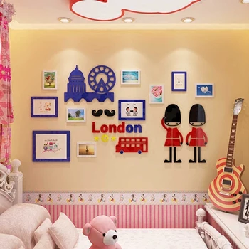

British Style Photo wall Creative 3D acrylic Wall Sticker Living room bedroom children's room cartoon animation combination
