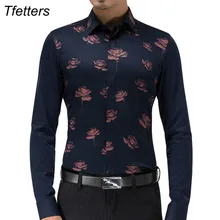 Новинка, модная мужская приталенная рубашка с длинным рукавом и цветочным принтом, рубашка с отложным воротником, брендовая одежда, Camiseta Masculina