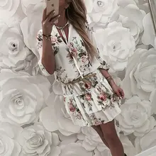 Vestido vintage para mulheres, decote em v, estilo boho, estampa floral, elegante, feriados, praia, tamanho grande