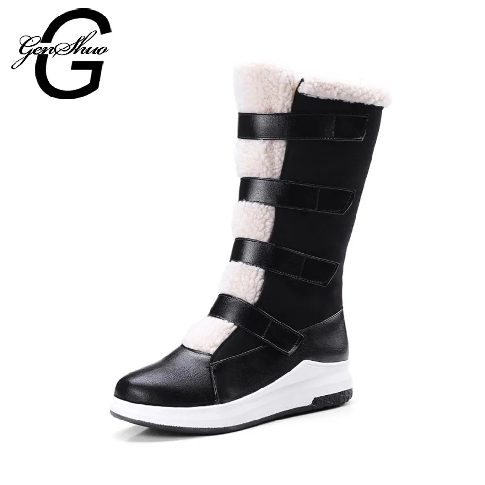 

GENSHUO 2018 New Warm Women's Winter Snow Boots Hook Loop Mid Calf Boots Women Shoes Short Plush Mid Boots Women's Winter Shoes