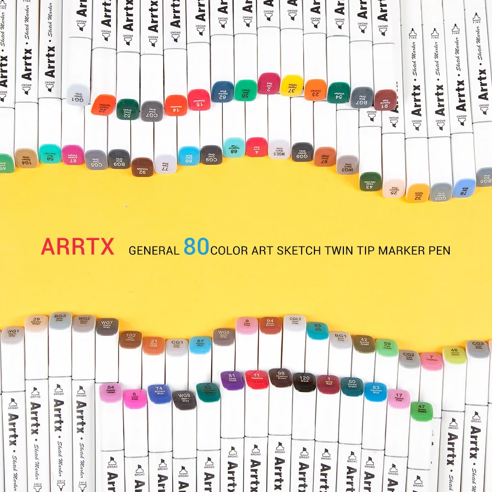 Arrtx спиртовые маркеры 80 цветов двойной наконечник ручки-маркеры+ сумка для карандашей идеально подходит для Графический рисуйте наброски картина представит эскизный проект
