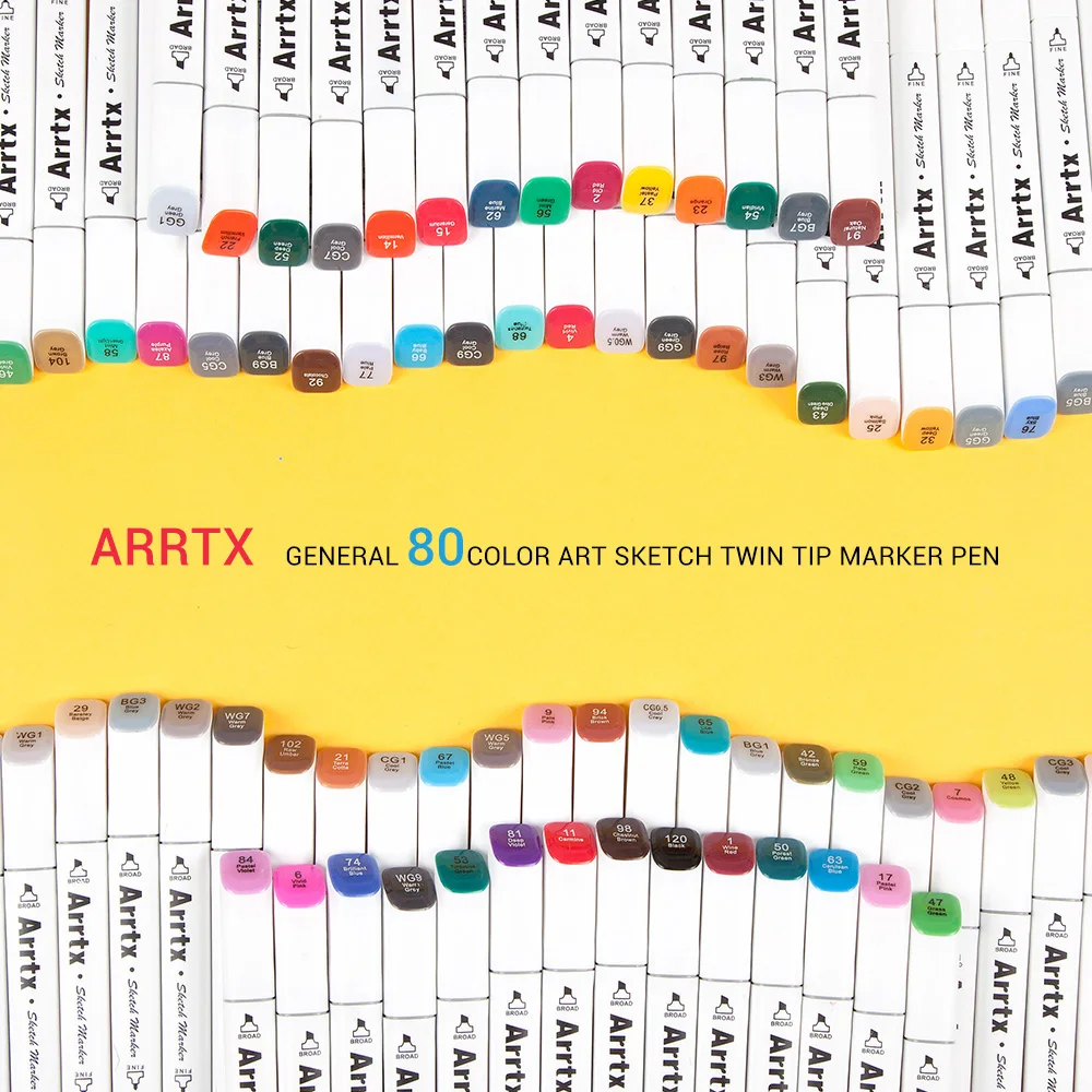 Arrtx спиртовые маркеры 80 цветов с двумя наконечниками + пенал идеально подходит