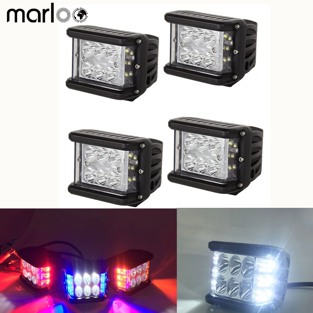 Marloo 4PCS 36W Led Pods Dually Side Shooter 3" Led Cubes Work Light