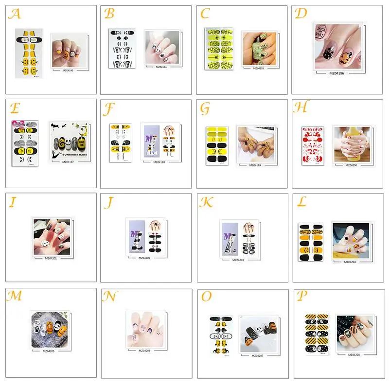 

16 Colors Nail Sticker Fashion Halloween Waterproof Nail Art Sticker Decals Watermark Slider Cute Patterns Easy To Use