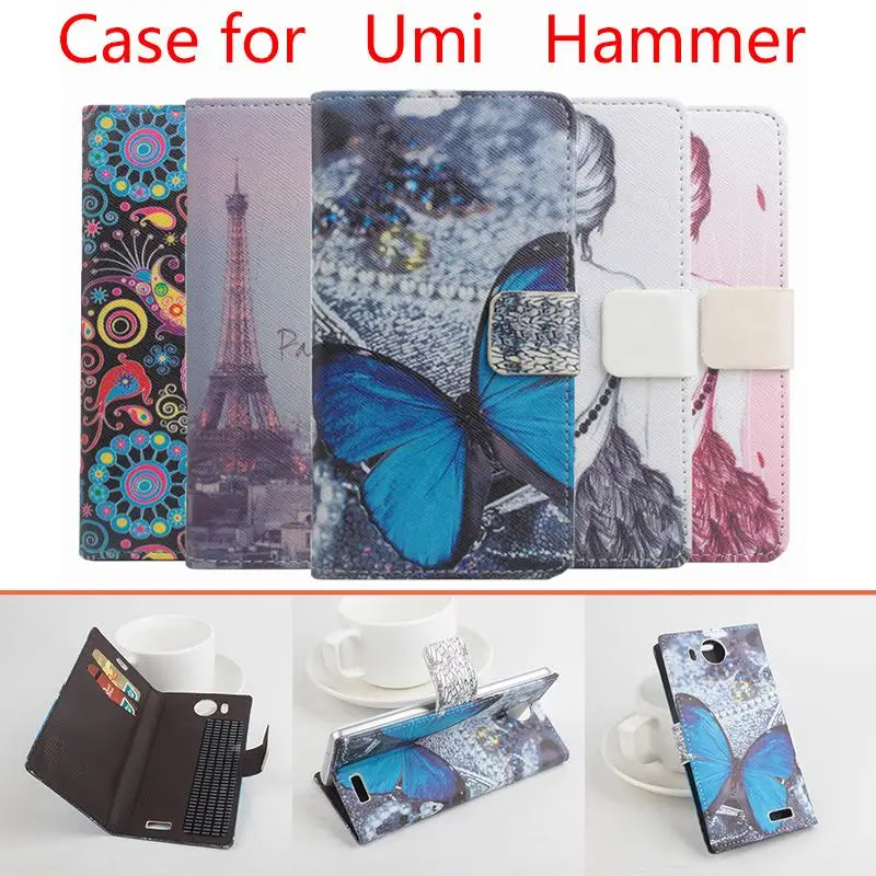 

Fashion Leather Case For Umi Hammer Wallet Phone Cases with Stand and Card Holder For Umi Hammer Butterfly Flower Tower