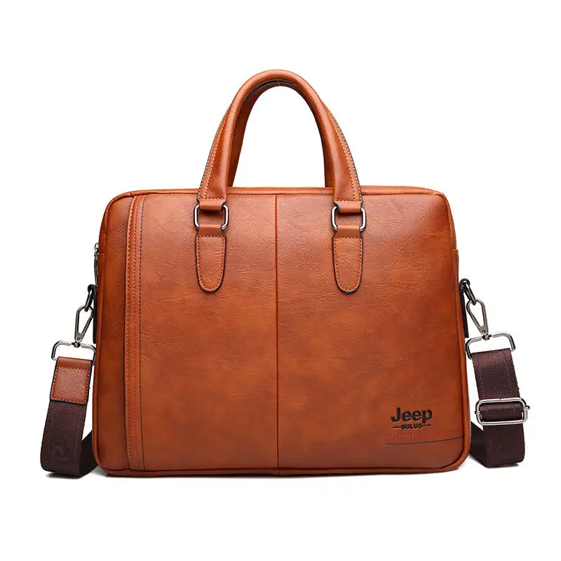 0389-Orange Мужская сумка-портфель jeep buluo, оранжевая сумка для документов, из спилковой кожи, портфель с плечевым ремнем, сумка для ноутбука 13", офисная сумка, все сезоны - Цвет: 0389-Orange
