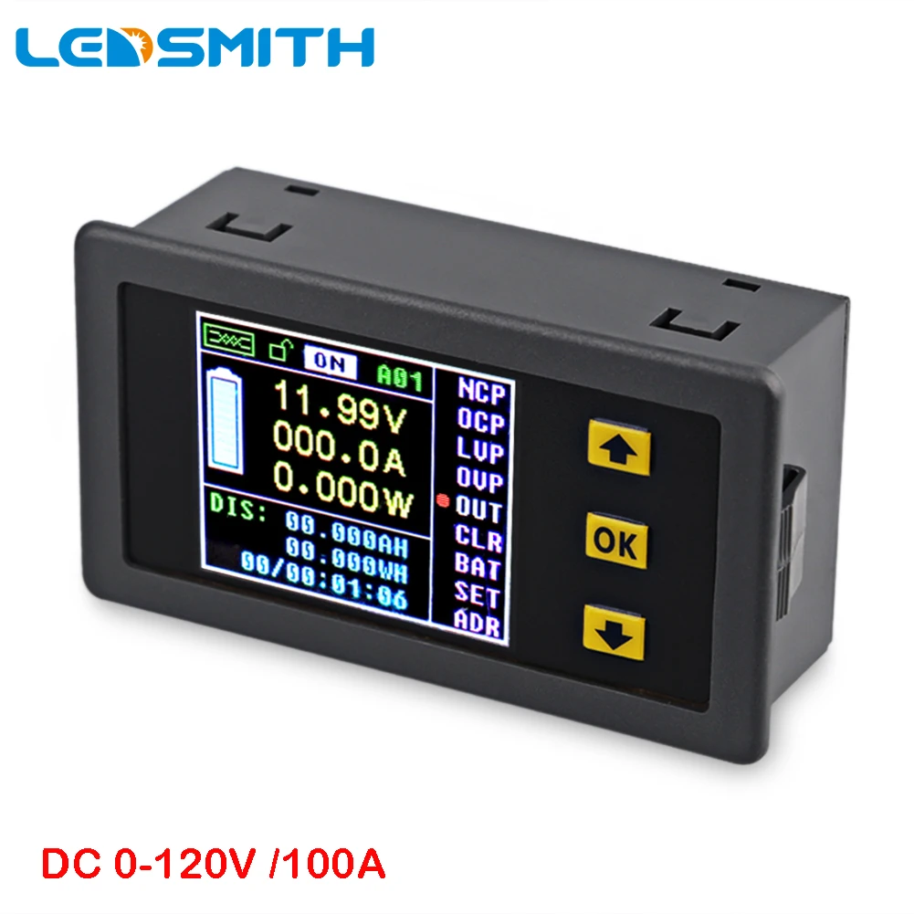 

LEDSMITH Color LCD Digital Voltmeter DC 0-120V 0-100A Multifunctional Wireless Ampermeter Capacity Electricity Time Meter