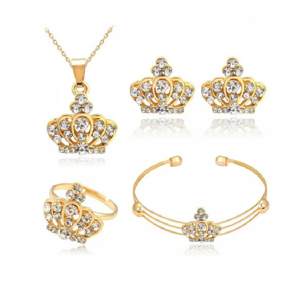 

OTOKY Hot Sale 4pcs Exquisite Crown Styling Necklace Ring Earrings Bracelet Four Sets For Gift May22