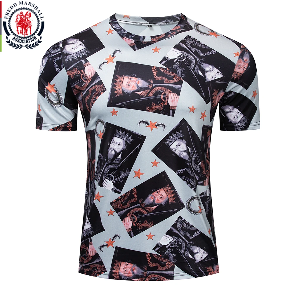 

Fredd Marshall Mens 2019 Summer Fashion Printed T-shirt Men Poker King T Shirt Short Sleeve Casual Tee Top Vacation Clothing 353
