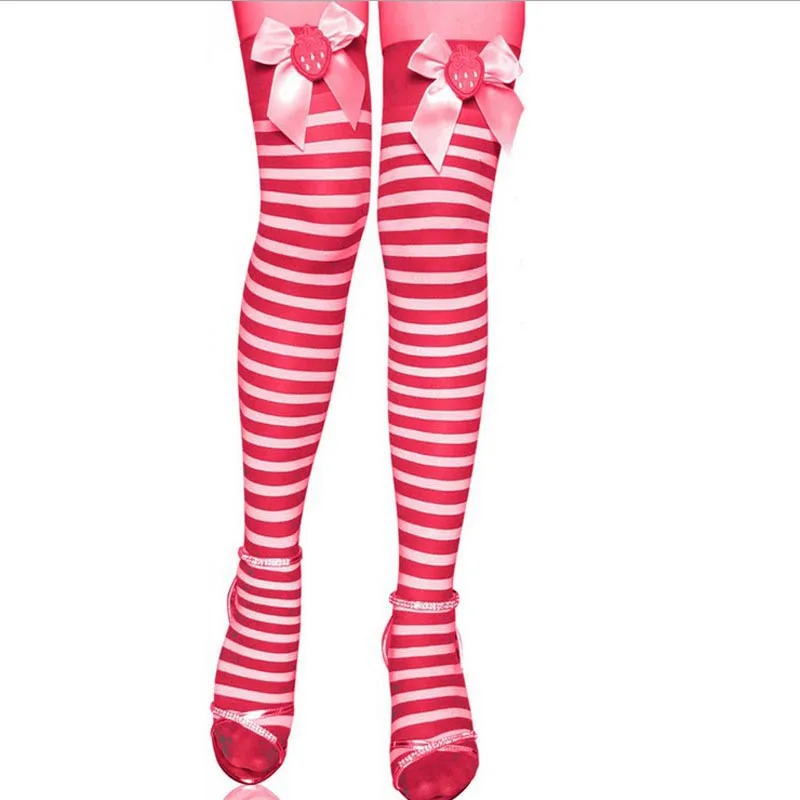 Newly Design adult Women Stocking Bow tie stripe White Lace Bow Tigh
