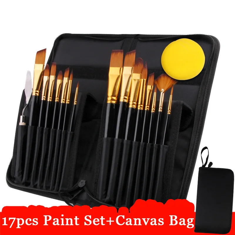 Eval 17Pcs Artist Paint Brush Set With Carrying Black Case Paint Knife