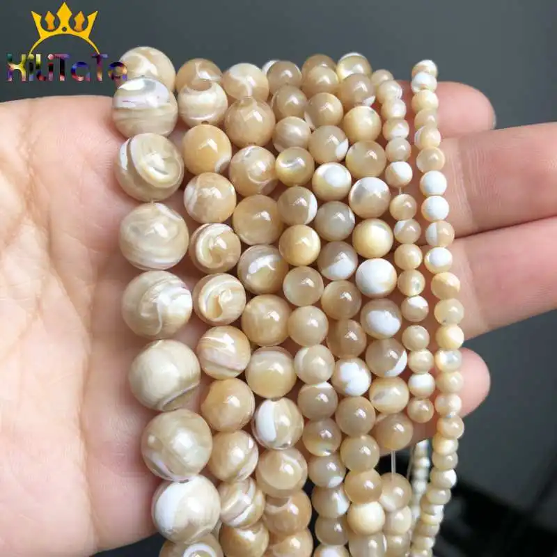 Loose Stone Beads Natural Trochus Shell Stone Beads Round Loose Spacer Beads For Jewelry Making DIY Bracelet Necklace 15'' Pick Size 4/6/8/10mm