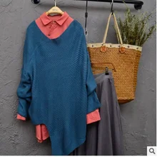 Осень новые продукты, оригинальные дизайнерские женские трикотажные хлопковые свободные большие размеры вязаный свитер