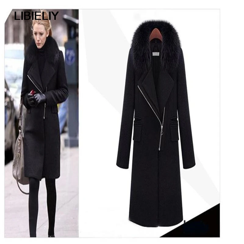

New Winter Fashion Women Woolen Cloth Coat Lapels Collar High Quality Warm Medium Long Coat