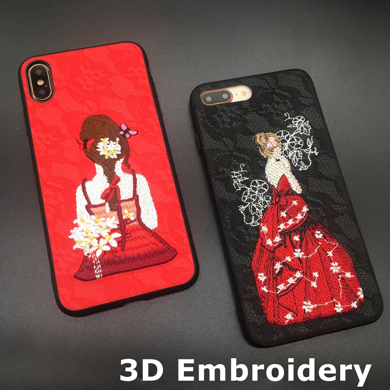 Yoomy Female Girl Figures 3D Embroidery Design Phone Back Cover Cases for iPhone XS XR Max X 6 6S 7 8 Plus |