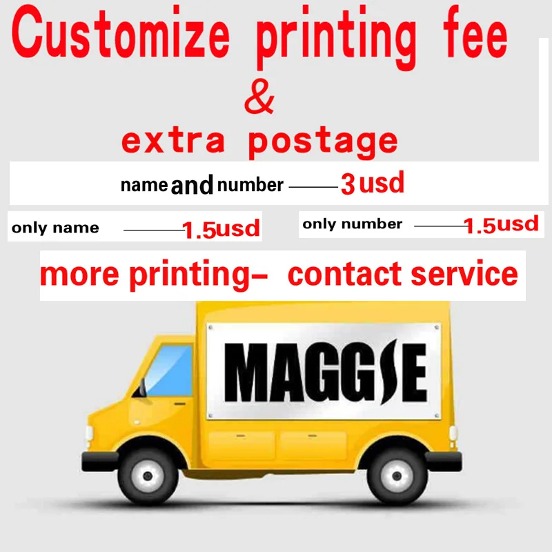 

extra printing fee customize name or number or logo or the postage