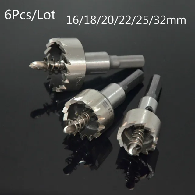 6pcs 16 32mm Steel Carbide Tipped Drill Bit Set Metal Hole Saw Alloy