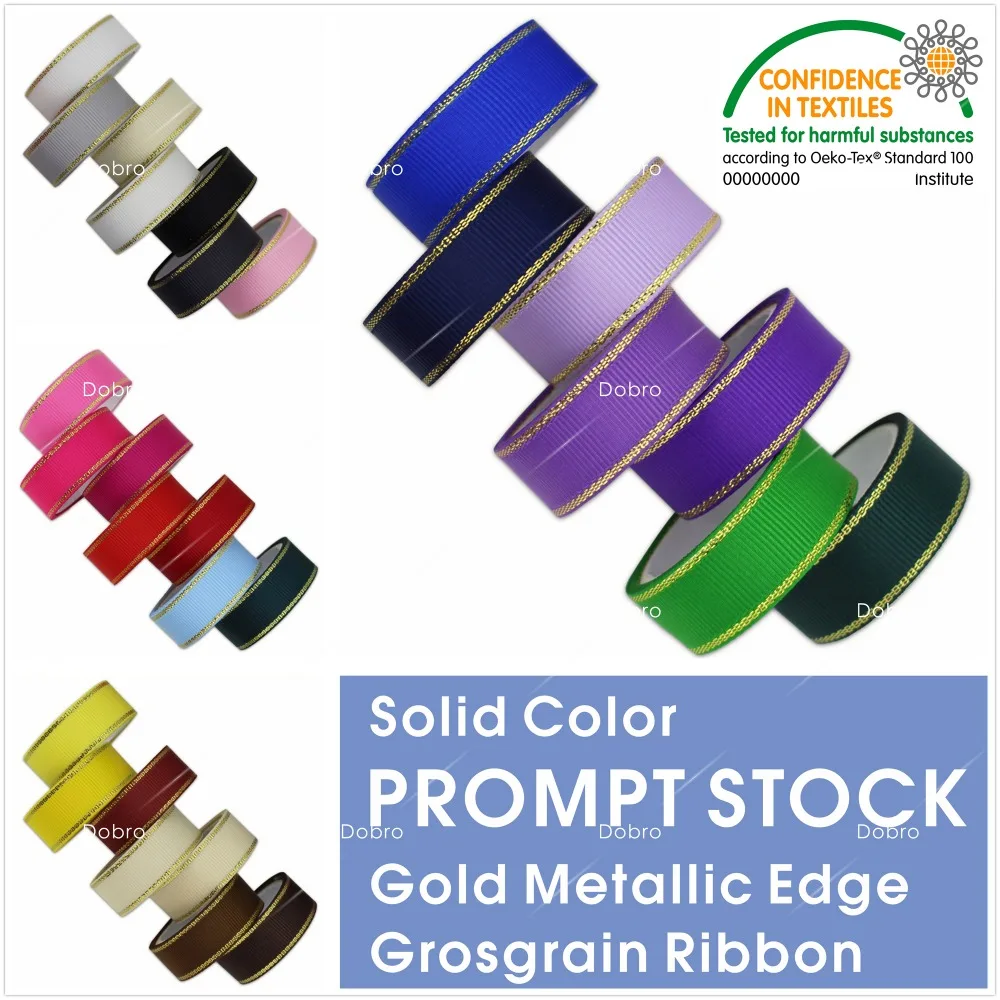 

6 9 16 22 25 38mm Gold Metallic Edge Grosgrain Ribbon for Gifts Greeting Card Crafts Wedding Party 28 COLORS AVAILABLE Not Mixed