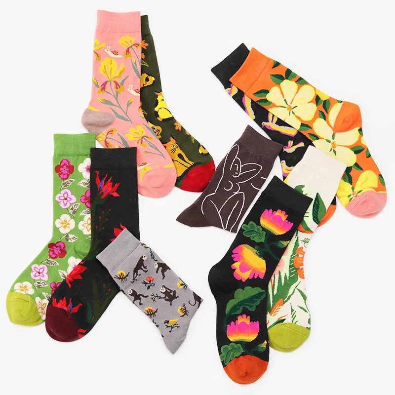 Autumn New Arrival Women Abstract Art Cotton Socks Floral & Animal Funny Patterned Women Hipster Customized Harajuku Female Sox