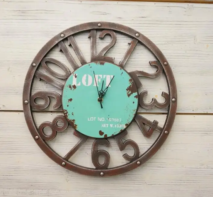 Retro Loft Blue Clock Home Decor Bar Restaurant Wall Clock Resin