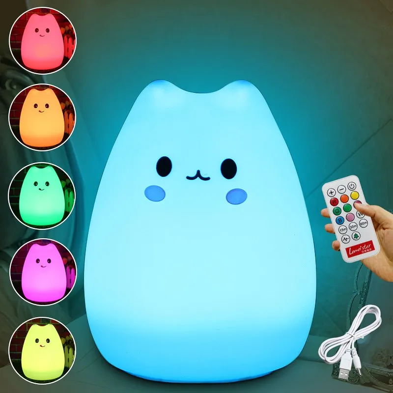 Color Changing Silicone Animal Cat Rechargeable USB LED Night Light