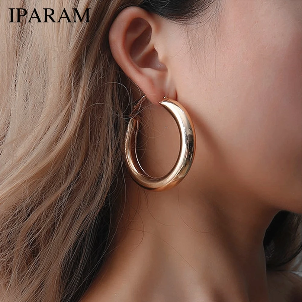

IPARAM Fashion Gold Color Circle Hoop Earrings 2019 Punk Retro Big Round Wife Hoop Earrings Gifts For Women