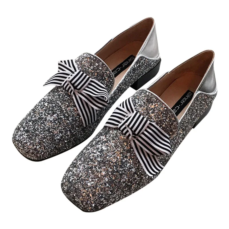 

Spring and autumn new women shoes casual rhinestone square head women shoes low to help thick with heel shoes bow walking shoes
