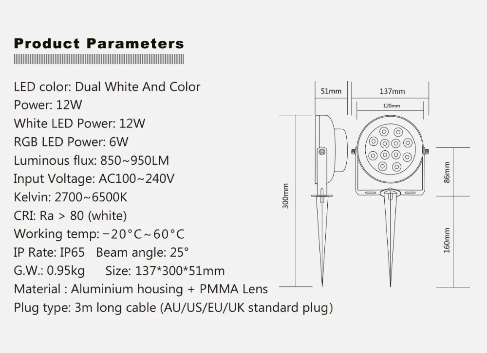 Trabalho com Alexa Rgb + Cct Zigbee Inteligente Jardim Lâmpada 12 w App Controle Ac100-240v Dupla Branco Outdool Luz Ligação 3.0 Led 9 Zigbee inteligente led jardim lâmpada 12 w
