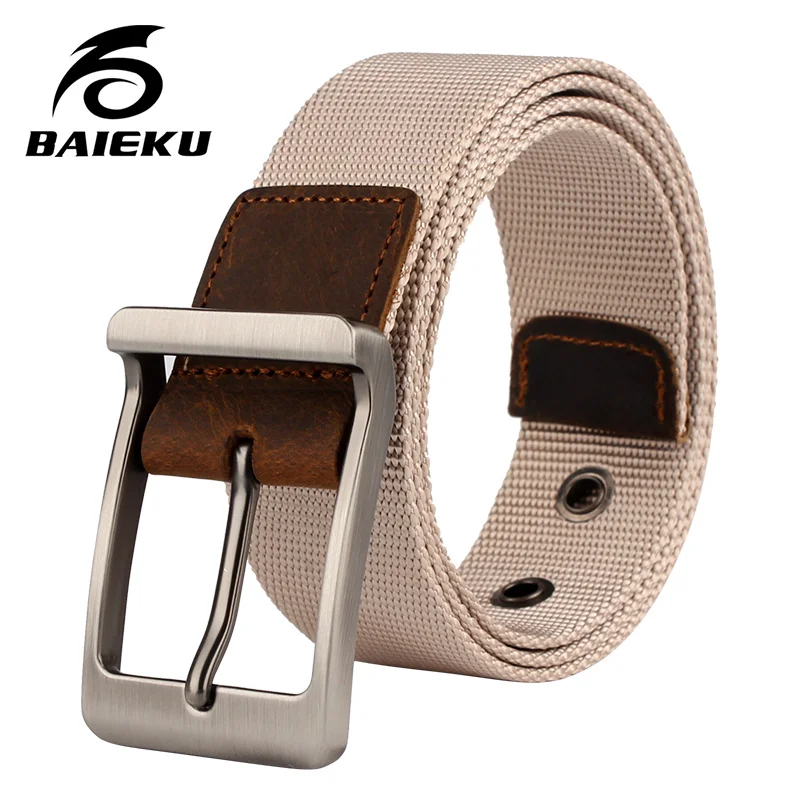 

BAIEKU female belt Stylish and comfortable nylon male belt Comfortable summer high quality Khaki belt