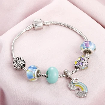 

Vintage Love Heart Crystal Beads Charm Bracelet & Bangles Fit Women Girl Original Handmade Making Jewelry pulseras mujer