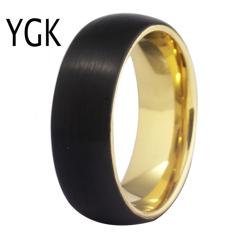 YGK Wedding Jewelry Black Matt Surface Gold Inside Fashion Tungsten Rings for Men Bridegroom Wedding Engagement Anniversary Ring