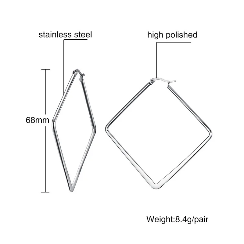 Vnox, шикарные квадратные серьги-кольца с ромбами, большие серьги для женщин, нержавеющая сталь, серебро, большие размеры, геометрические, вечерние, уличная одежда, Brincos