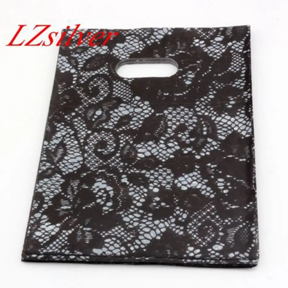 

Jewelry Pouches.100pcs Black Lace Flower Plastic Bags Jewelry Gift Bag 20x25cm L02